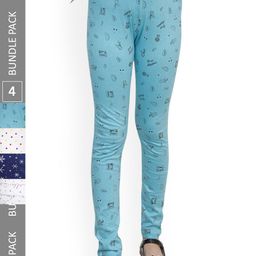 IndiWeaves Girls Pack Of 4 Printed Pure Cotton Churidar Length Leggings-image-30