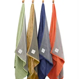 Doctor Towels 4 Pieces Green & Blue Striped Banana Double Cloth 380 GSM Bath Towels-46