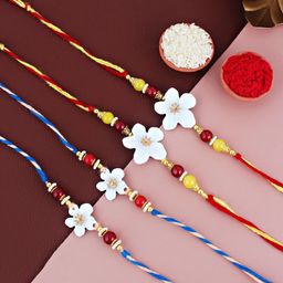 LUCKY JEWELLERY Set Of 4 Floral Rakhi Gift Set-image-70