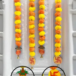 Akaar Yellow & Red 4 Pieces Swastik & Kalash Marigold Hangings-35