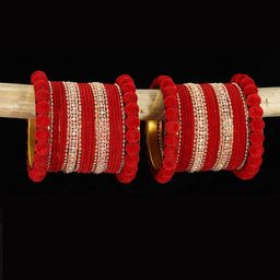 NMII Set Of 44 Zircon Studded Velvet Chuda Bangles-image-83
