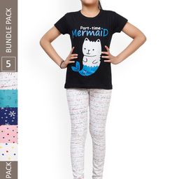 IndiWeaves Girls Pack Of 5 Conversational Printed Pure Cotton Ankle Length Leggings-image-97