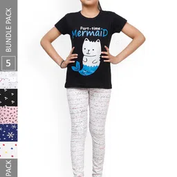 IndiWeaves Girls Pack Of 5 Conversational Printed Pure Cotton Ankle Length Leggings-image-98