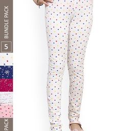 IndiWeaves Girls Pack Of 5 Printed Cotton Churidar-Length Leggings-image-94