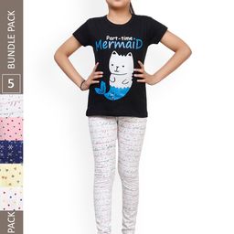 IndiWeaves Girls Pack Of 5 Printed Cotton Ankle-Length Leggings-image-96