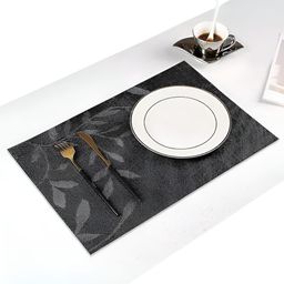 UniKart Black & Grey 6 Pieces Floral Printed Waterproof Rectangle Table Placemats-17