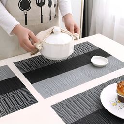 UniKart Grey & Black 8 Pieces Striped Table Placemats-25