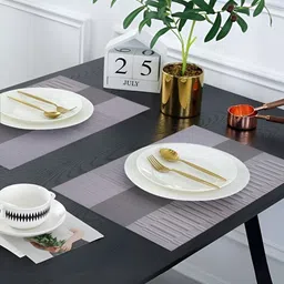 UniKart Grey 8 Pieces Striped Table Placemats image 3