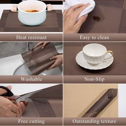 YELONA Brown 8 Pieces Textured Rectangular Table Placemats image 2