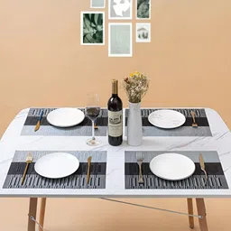 UniKart Grey & Black 8 Pieces Striped Table Placemats image 2