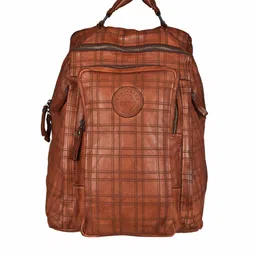 KOMPANERO Checked Leather Backpack-23