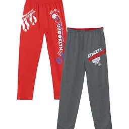 Fashionable Boys Pack Of 2 Red &Grey  Printed Relax-Fit Pure Cotton Track Pants.-12