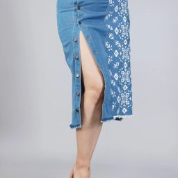 Women Embroidered A-line Blue Skirt-image-99