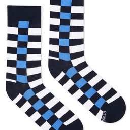 Dynamocks Unisex White & Blue Checked Printed Above Ankle-Length Cotton Socks-14