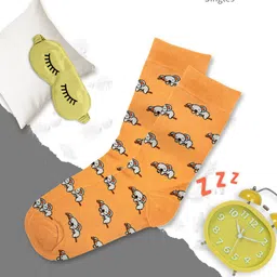 hexafun Unisex Orange Patterned Above Ankle Length Organic Cotton Socks-image-57