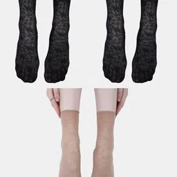 N2S NEXT2SKIN Women Pack Of 3 Sheer Patterned Ankle-Length Socks-46