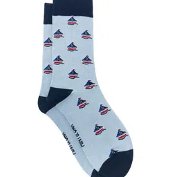 Mint & Oak Men Blue Patterned Calf-Length Socks-51
