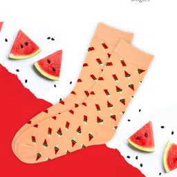 hexafun Unisex Red & Orange Patterned Pure Cotton Above Ankle Length Socks-image-4