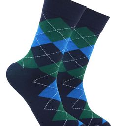 Bonjour Men Navy Blue & Green Patterned Calf Length Socks-20