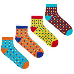 Dynamocks Unisex Pack Of 4 Polka Dot Printed Ankle Length Socks-44