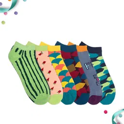 hexafun Men Pack Of 6 Patterned Cotton Ankle Length Socks-picture-45