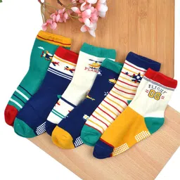 FOOTPRINTS Kids Pack Of 6 Patterned Cotton Anti Skid Socks-34
