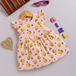 Happy Faces Girls Cotton Printed Flutter Sleeve Fit & Flare Dress-picture-32