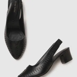 Marc Loire Textured Pointed Toe Block Pumps With Backstrap-8
