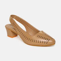 Marc Loire Textured Pointed Toe Block Pumps With Backstrap image 4
