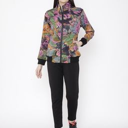 Chkokko Women Pink & Black Floral Printed Sports Tracksuit-image-76