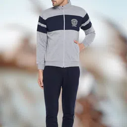 WILD WEST Colourblocked Mock Collar Fleece Cotton Tracksuit-picture-33