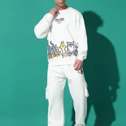 GRIFFEL Men Graphic Printed Sweatshirt with Track Pants-image-29