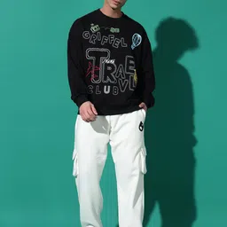 GRIFFEL Men Printed Oversized Sweatshirt With Track Pant-image-6