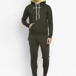 OFF LIMITS Men Olive Green Solid Hooded Tracksuit-image-98