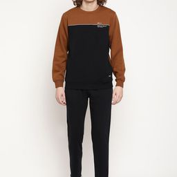 Octave Men Brown & Black Colorblocked Fleece Tracksuits-picture-58