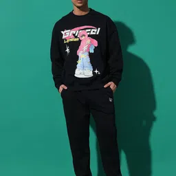 GRIFFEL Men Printed Oversized Sweatshirt With Track Pant-image-46