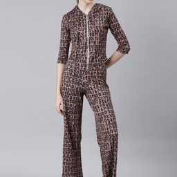 SHOWOFF Printed Hooded Jacket with Mid-Rise Trouser-image-58
