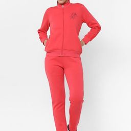 Sweet DreamsWomen Coral Red Solid Fleece Tracksuit-image-41