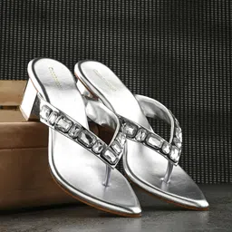CLOG LONDON Embellished Open Toe Block Heels-16