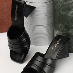 DressBerry Black Textured PU Block Heels-15