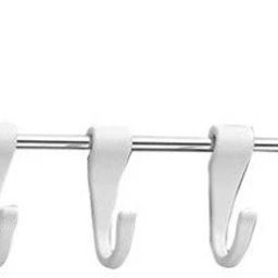 Stainless Steel Magic Sticker Self Adhesive 6 Hook Hanger for Kitchen/Bathroom Steel, White Towel Holder-image-14