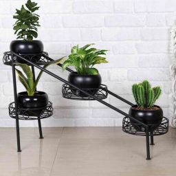 homesake 4 Tier Ladder Black Metal Planter Stand with 4 Racks & Pots-picture-27