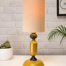 Homesake White & Gold Toned Solid Metal Cylinder Shape Table Lamp-3
