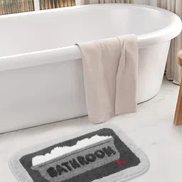 FABINALIV Grey & White Abstract Anti Skid 1600 GSM Bath Rug-9