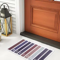 FABINALIV White & Grey Printed Anti-Skid Doormats-31