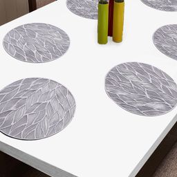 FABINALIV Silver Toned 6 Pieces Textured Table Placemats-6