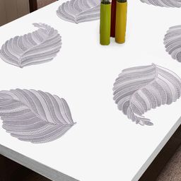 FABINALIV Silver Toned 6 Pieces Leaf Shape Textured PVC Table Placemats-7
