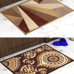 Athom Trendz Set of 2 Brown & Beige Printed Premium Anti Slip Doormats-83