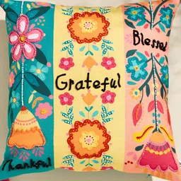 Home Centre Glance Yellow & Pink Embellished Square Shaped Cushion-25