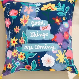 Home Centre Glance Navy-Blue & Yellow Embroidered Cotton Cushion-23